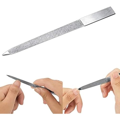 Diamond Nail File Stainless Steel Double Side Nail File Metal Buffer Women Men Fingernails Toenails Manicure for Salon and Home, Silver-20cm